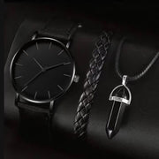 Men's Disc Watch With Rectangle And Beads Bracelet Three-piece Set