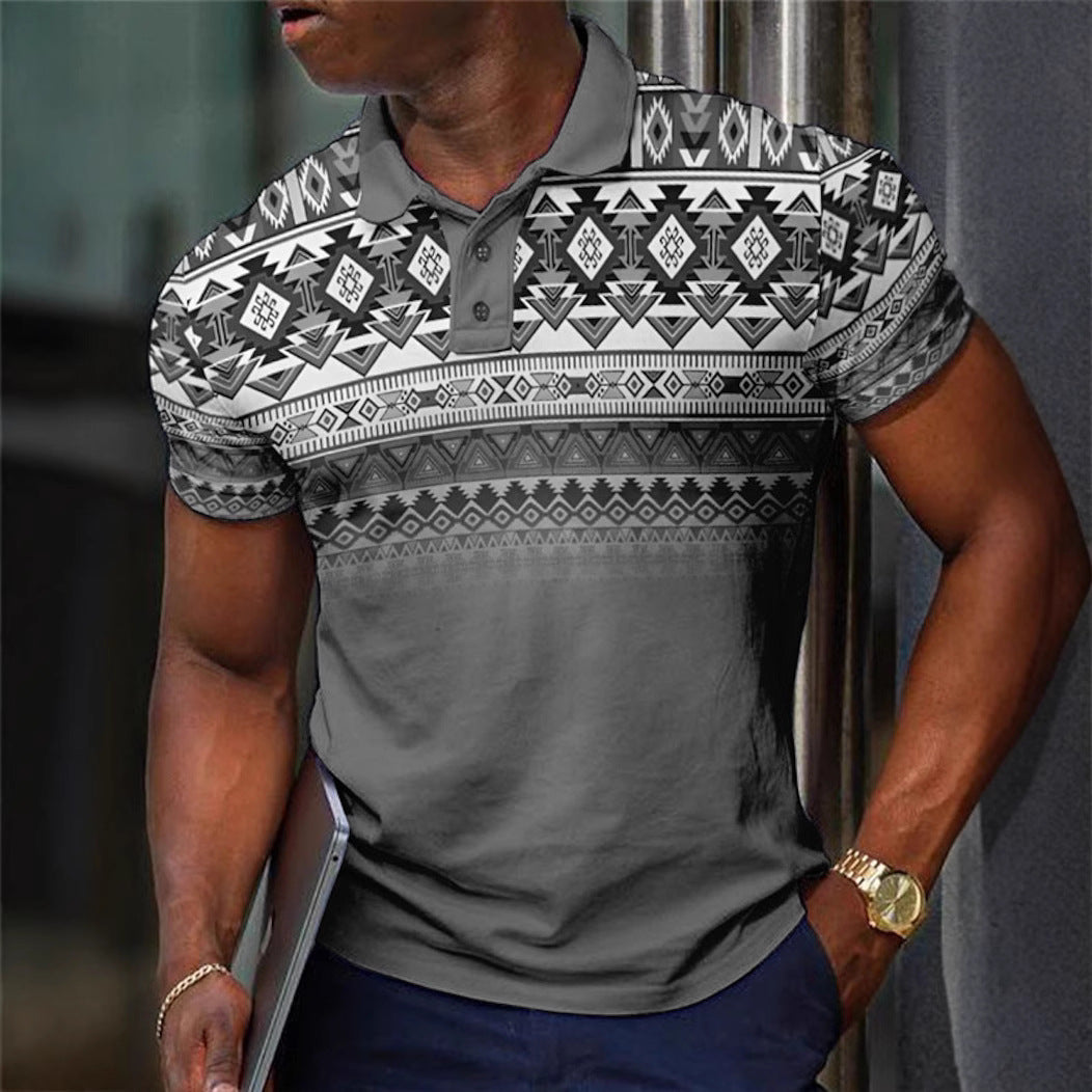 Unisex Striped Short Sleeve Polo Relaxed Fit Polyester