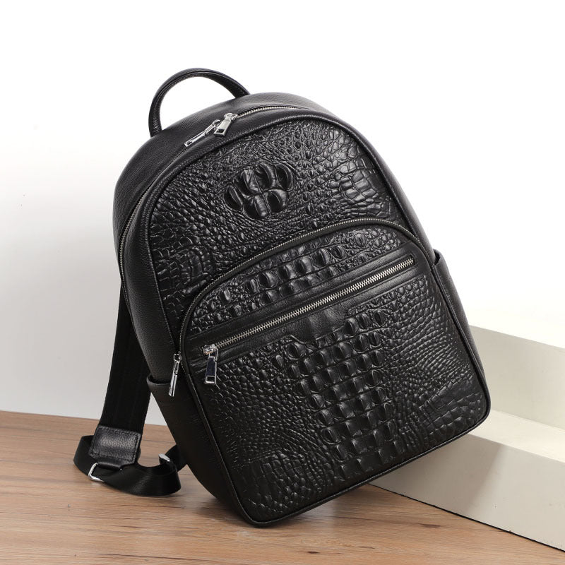 Mens Leather Travel Backpack Solid Black Everyday Carry