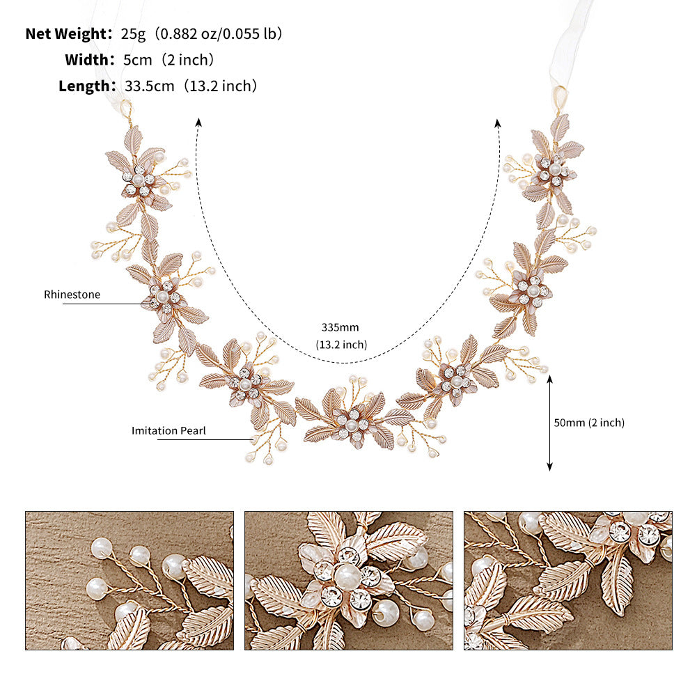 Bridal Wedding Dress Mori Style Flower Braided Pearl Hair Band
