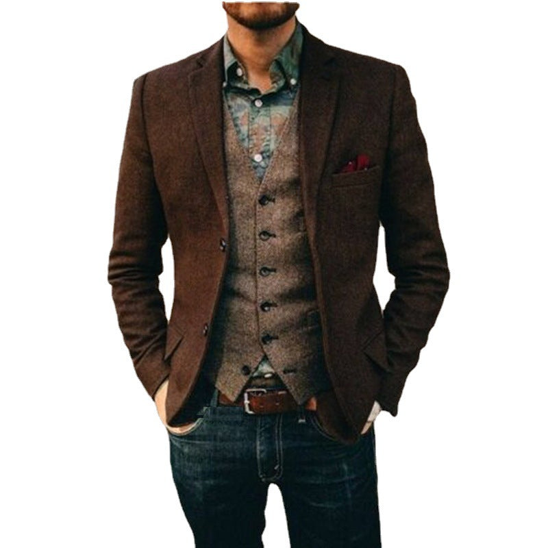 Slim Fit Nylon Casual Suit For Men Vest And Pants Two Piece