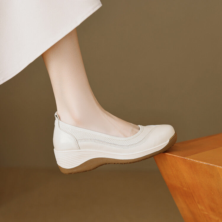 High Heel Leather Shoes Thick Bottom Lazy Platform Round Head Slip-on Pumps