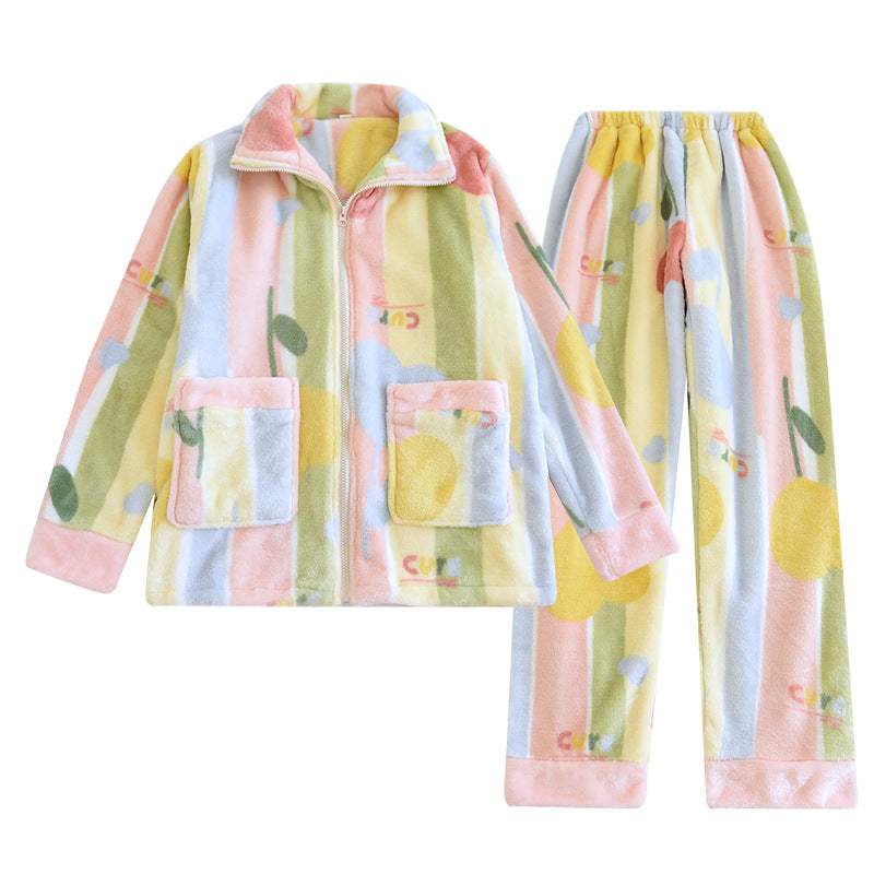 Women's Loose Flannel Fleece-lined Loungewear Suit