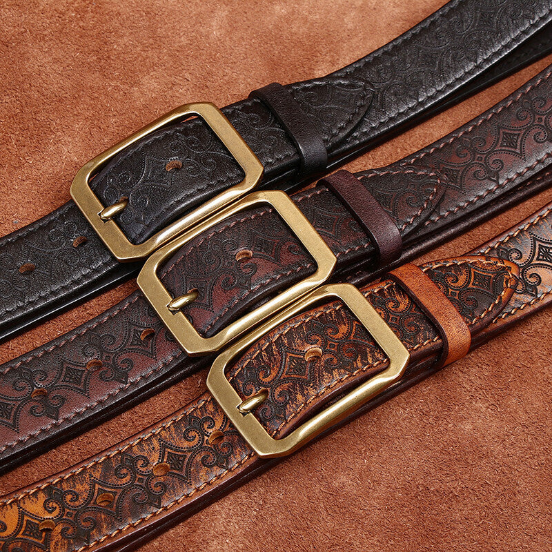 Thick First Layer Cowhide Carved Genuine Leather Belt