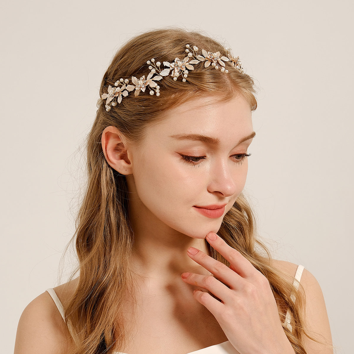 Bridal Wedding Dress Mori Style Flower Braided Pearl Hair Band