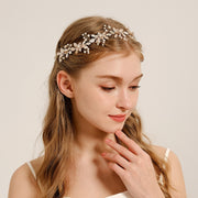 Bridal Wedding Dress Mori Style Flower Braided Pearl Hair Band