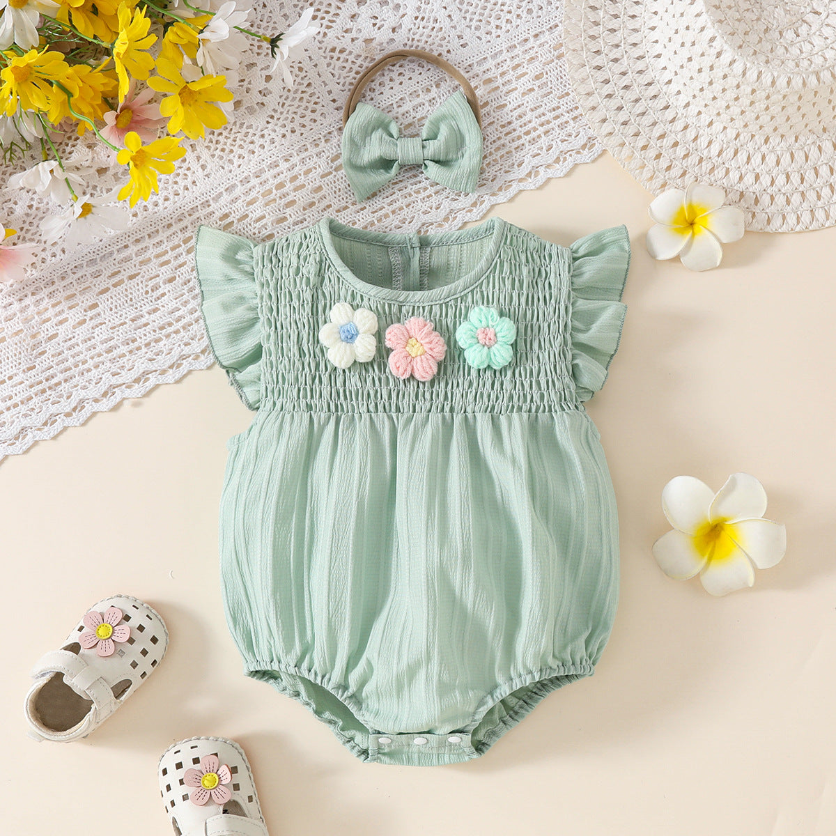 Western Style Thin Baby Girl Baby Bodysuit Small Flower Triangle Jumpsuit