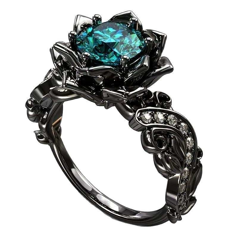 Gun Black Rose Colorful Crystals Zircon Niche Personalized Punk Simple Ring