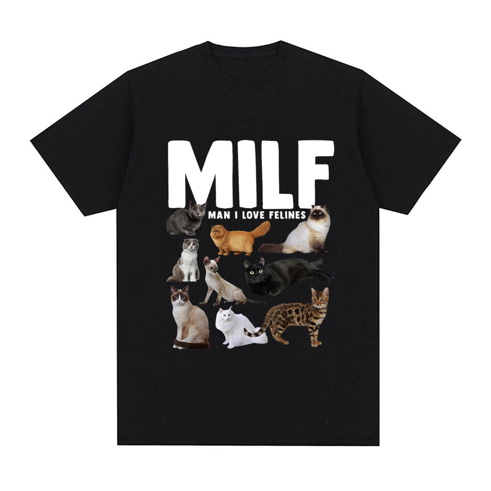 Unisex Cat Lovers Pullover Cotton Shirt Geometric Pattern