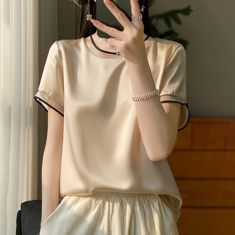 Satin Silk Short-sleeved T-shirt For Women
