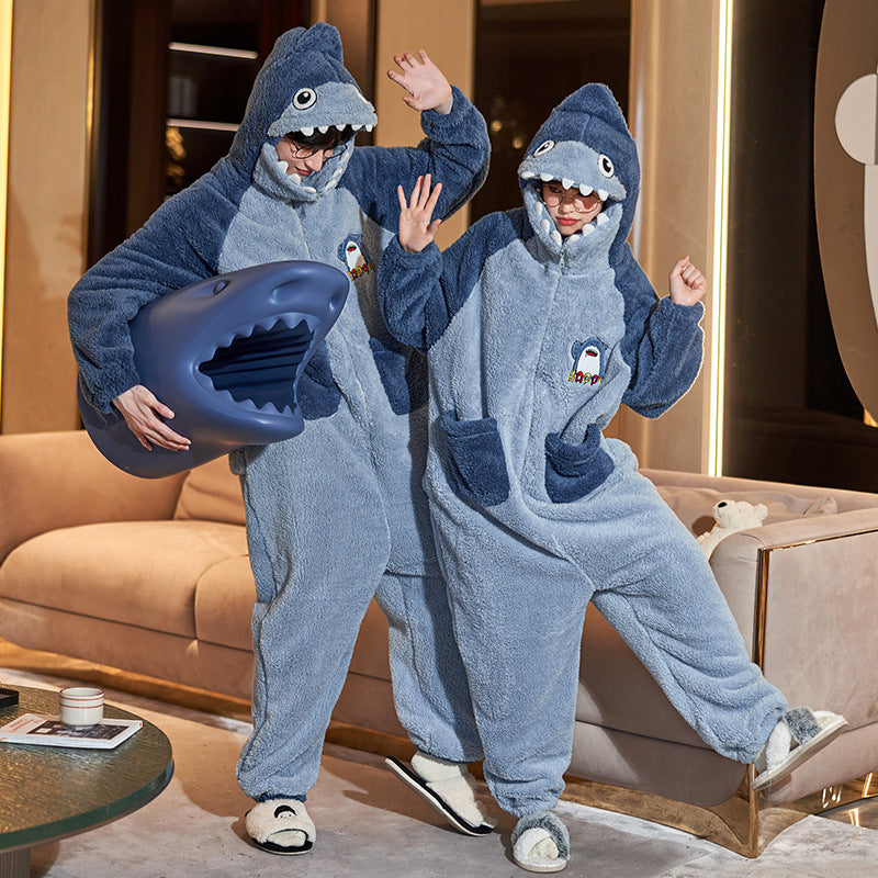 Couple Pajamas Female Coral Animal Pajamas Men Dinosaur One-piece Homewear Clothing
