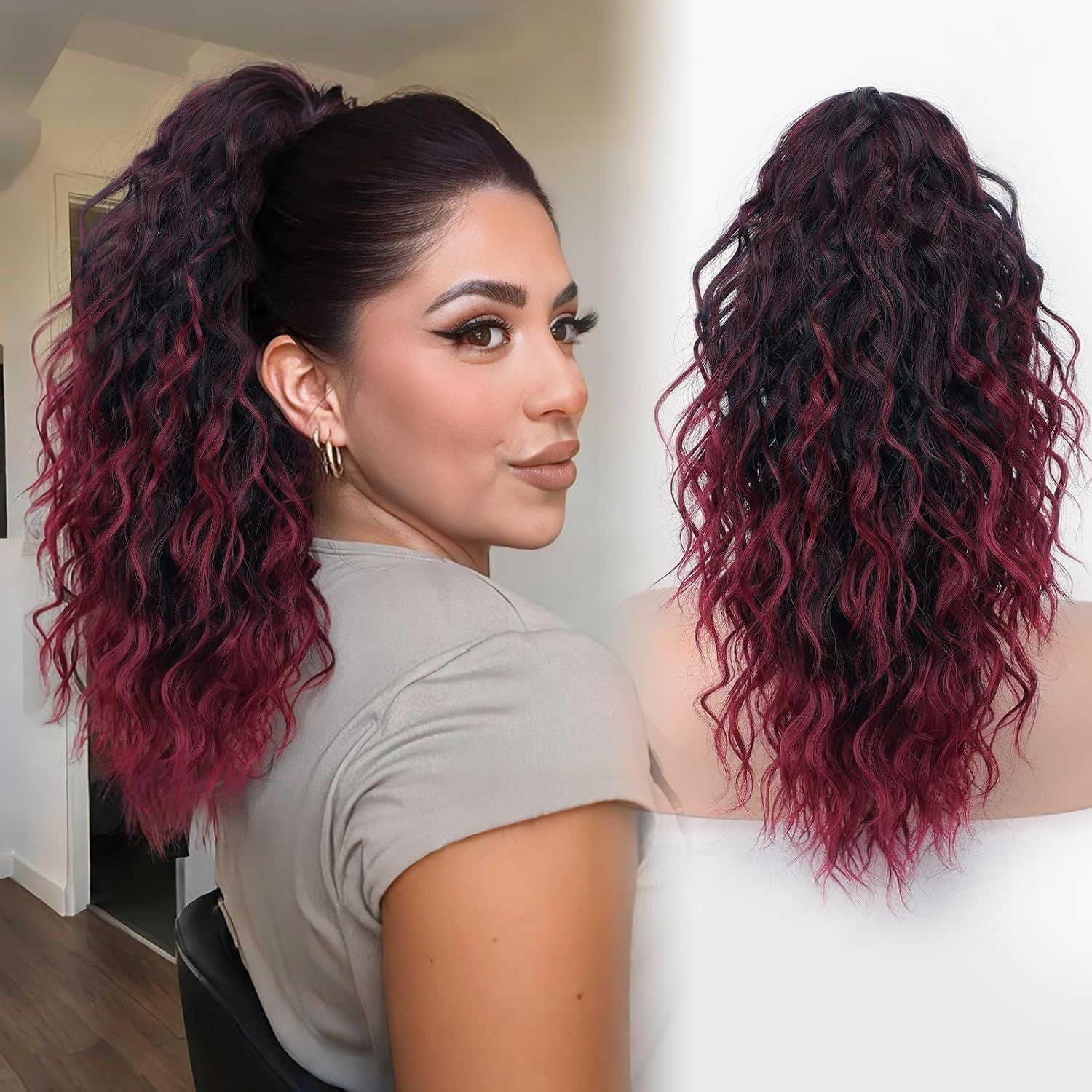 Silk Hair Extension Wig Curly Wavy For Women 18Inch