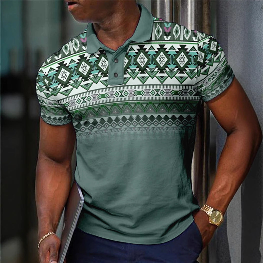 Unisex Striped Short Sleeve Polo Relaxed Fit Polyester