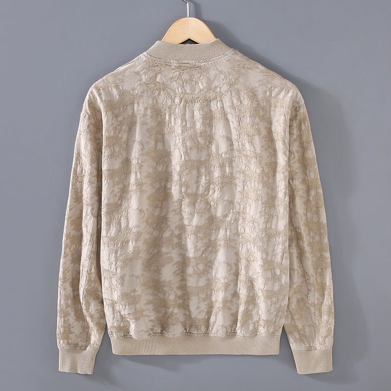 Spring And Summer New Men's Youth Linen Cotton Yarn-dyed Jacquard Casual Jacket