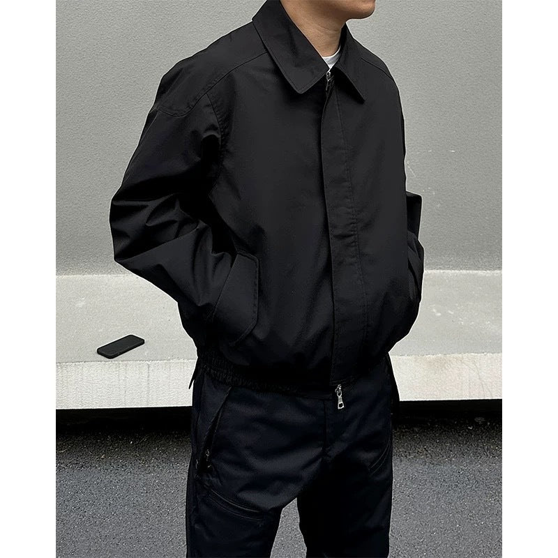 Unisex Wide Lapel Nylon Blend Jacket Korean Style Regular