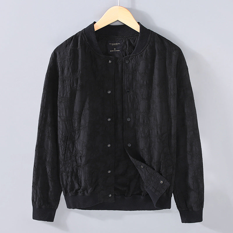 Spring And Summer New Men's Youth Linen Cotton Yarn-dyed Jacquard Casual Jacket