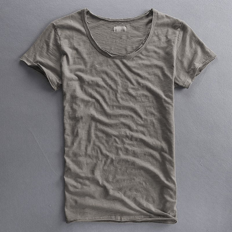 Simple Solid Color T-shirt Slub Cotton Men's Short-sleeved T-shirt