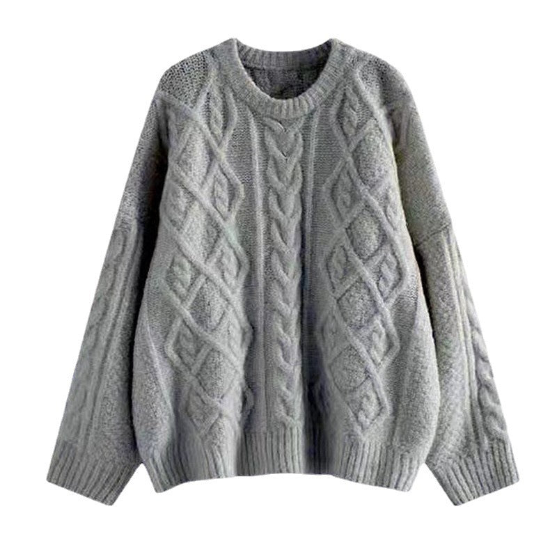 Round Neck Loose Pullover Idle Style Outerwear Cable-knit Sweater Women