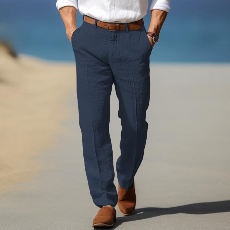 Men’s Linen Trousers – Thin Cotton Casual Solid Color Straight Pants