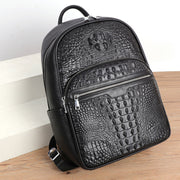 Mens Leather Travel Backpack Solid Black Everyday Carry