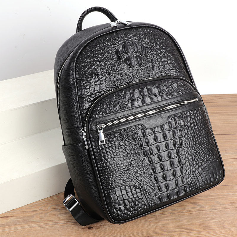 Mens Leather Travel Backpack Solid Black Everyday Carry