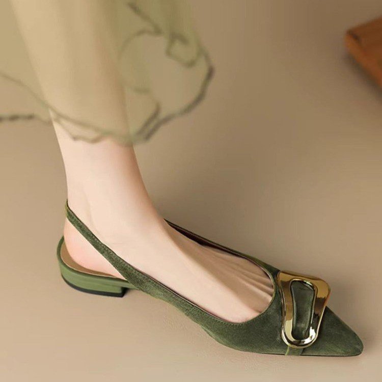 French Retro Metal Buckle Women's Flat-heeled Shoes