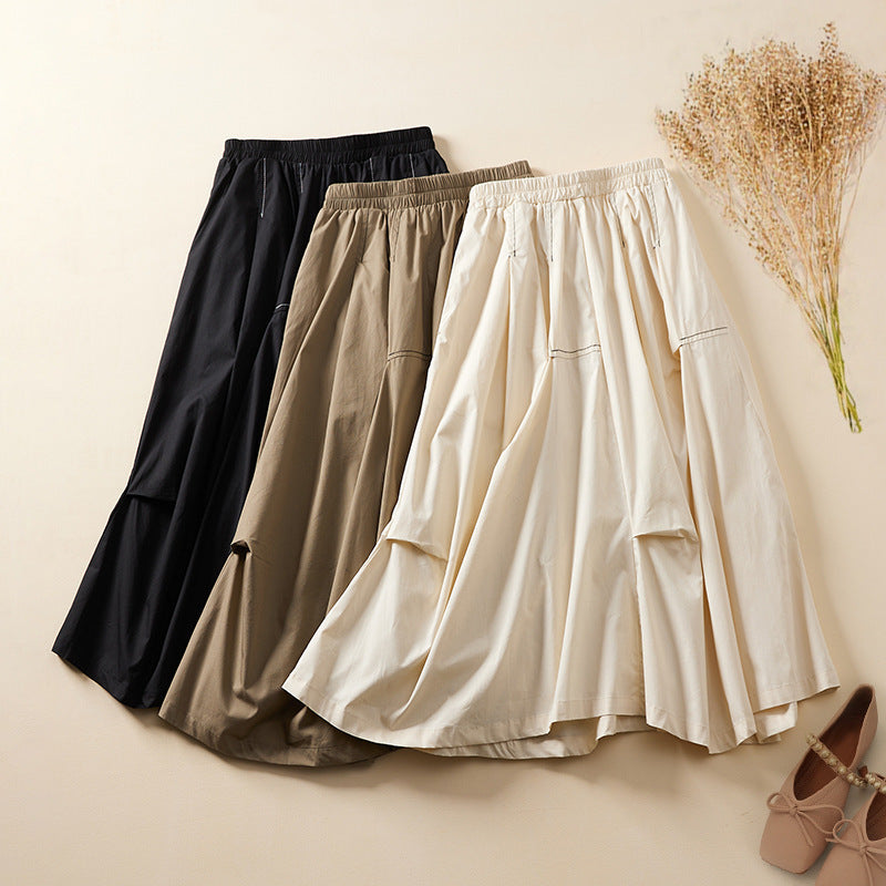 Women's Summer All-Cotton Loose Western Style Mid-Length Draping A-Line Skirt