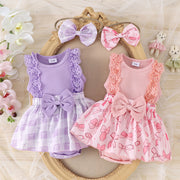 Girls' Two-color Lace Sleeve Baby's Gown