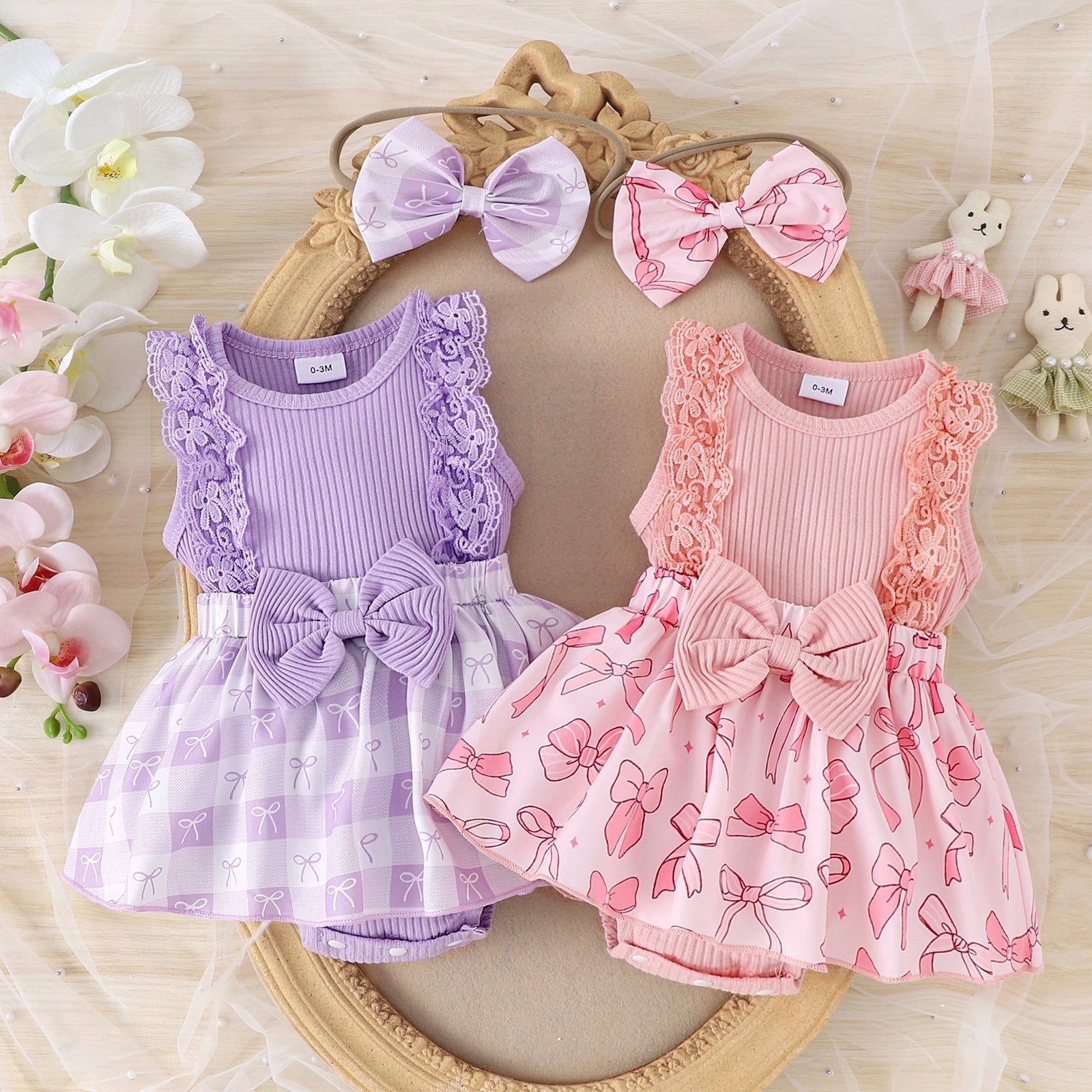 Girls Cotton Lace Sleeve Two Tone Baby Gown For Girls