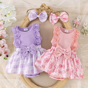 Girls Cotton Lace Sleeve Two Tone Baby Gown For Girls