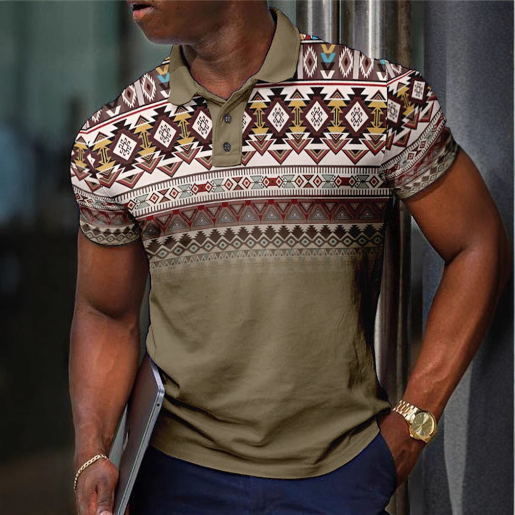 Unisex Striped Short Sleeve Polo Relaxed Fit Polyester