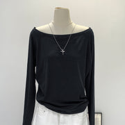 Women's Off-Neck Oblique Shoulder Cotton Top Loose Fit