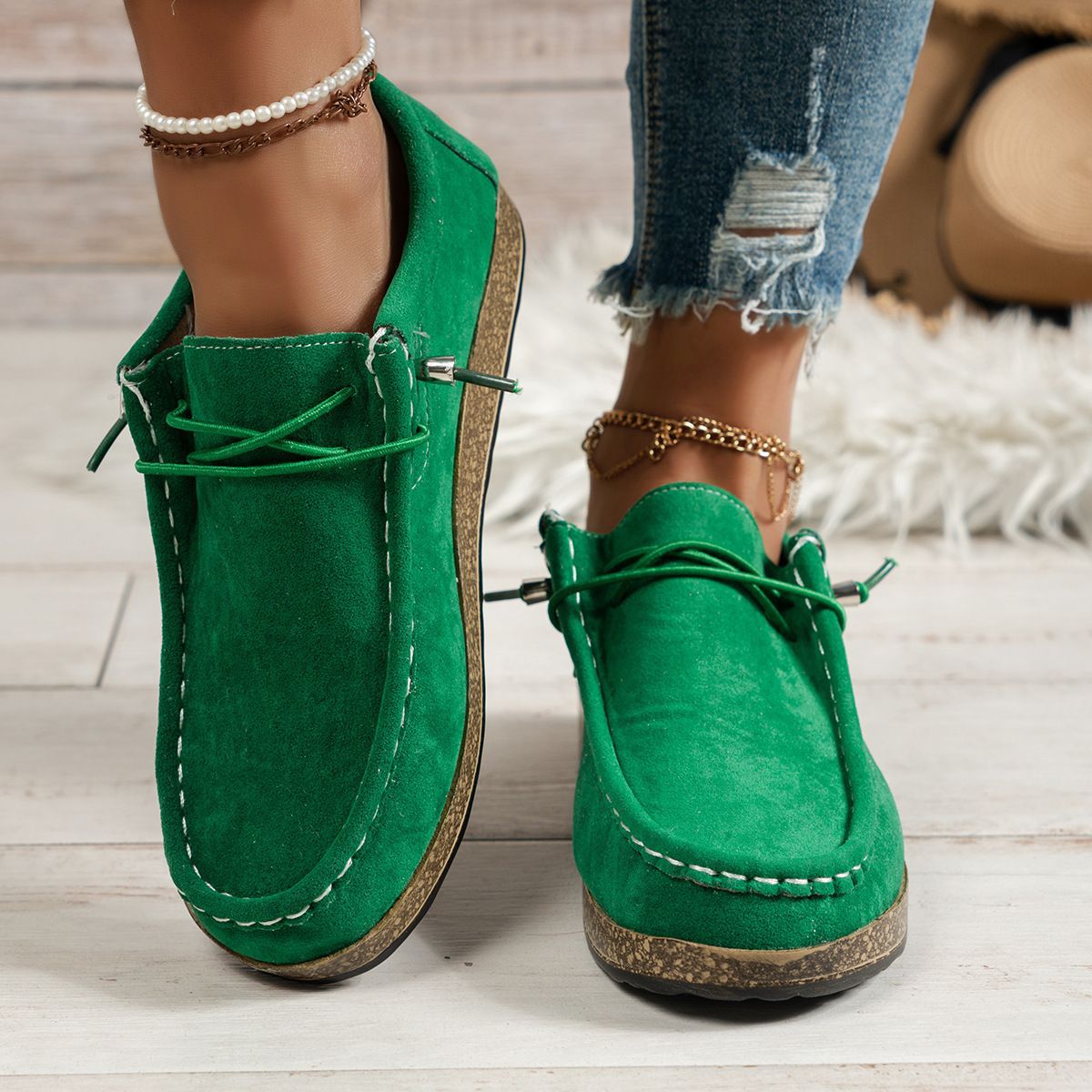 Plus Size Women's Shoes Flat Elastic Band Slip-on Casual Shoes