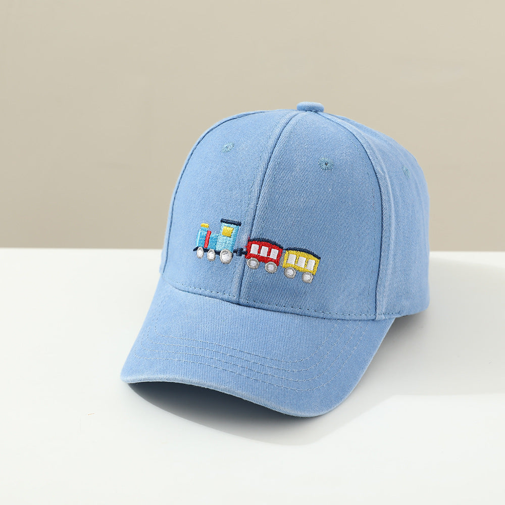 Children Toddler Peaked Cap Small Train Washed Layer Peaked Baseball Hat Trendy