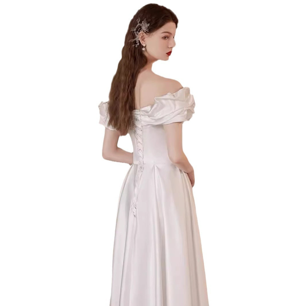Marriage Engagement White Satin License Dress
