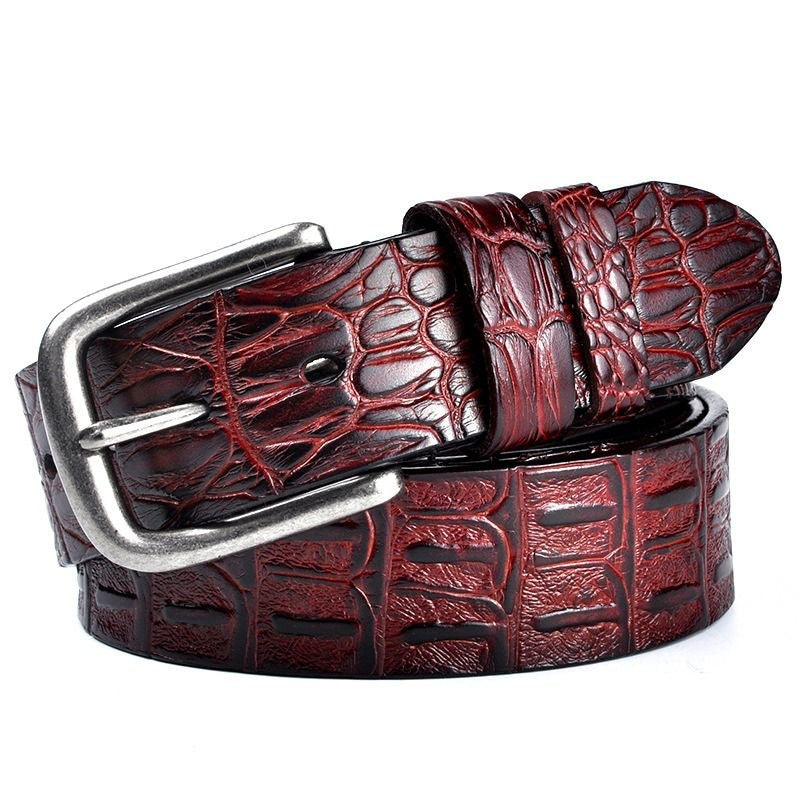 Men's Genuine Leather Crocodile Pattern Pin Buckle Belt