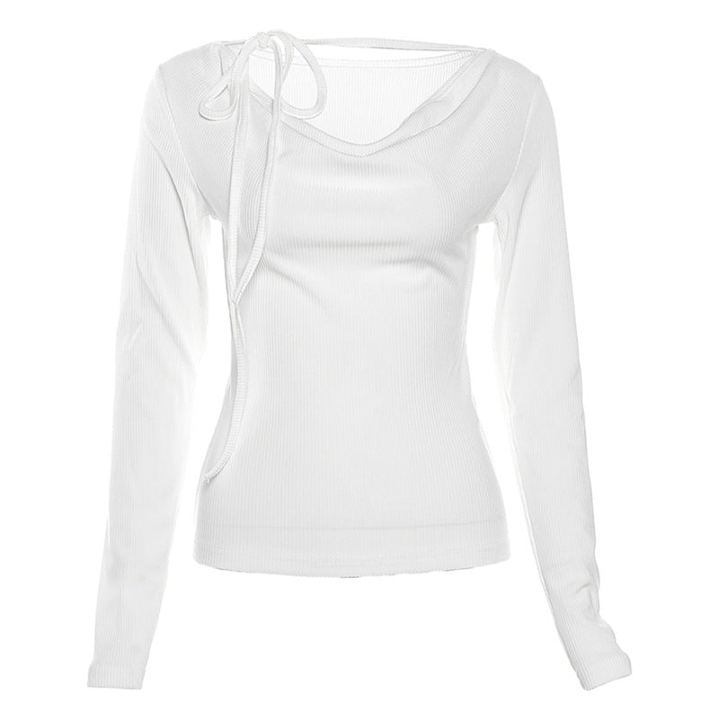 Fashion Solid Color Lace-up T-shirt For Women