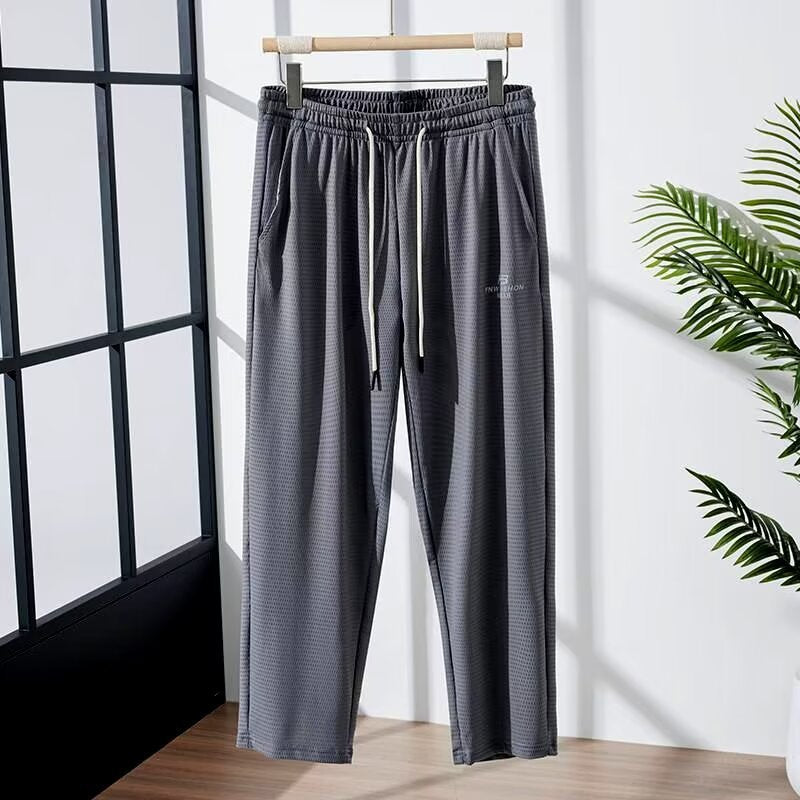 Men’s Ice Silk Mesh Casual Pants – Elastic Ankle-Tied Joggers