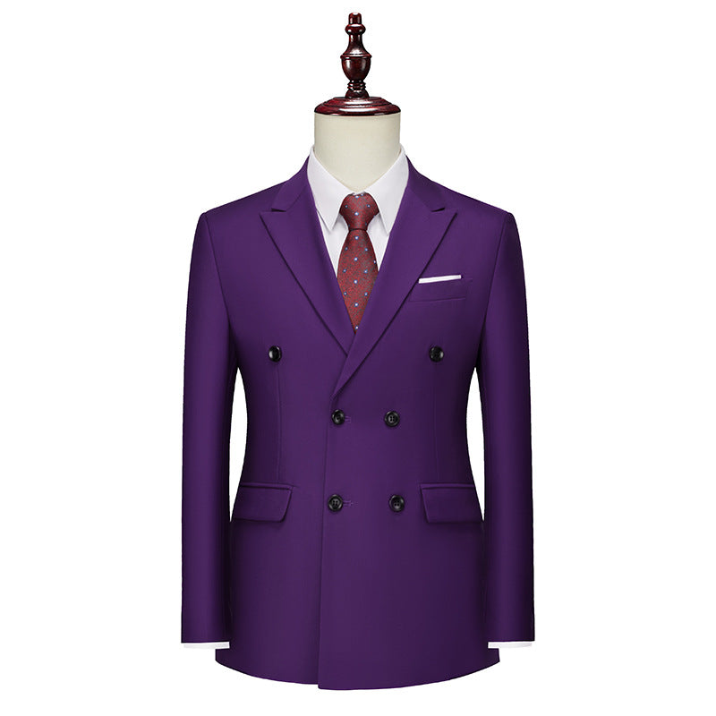 Men's Business Casual Double-breasted Suit Jacket Fashion Solid Color Coat