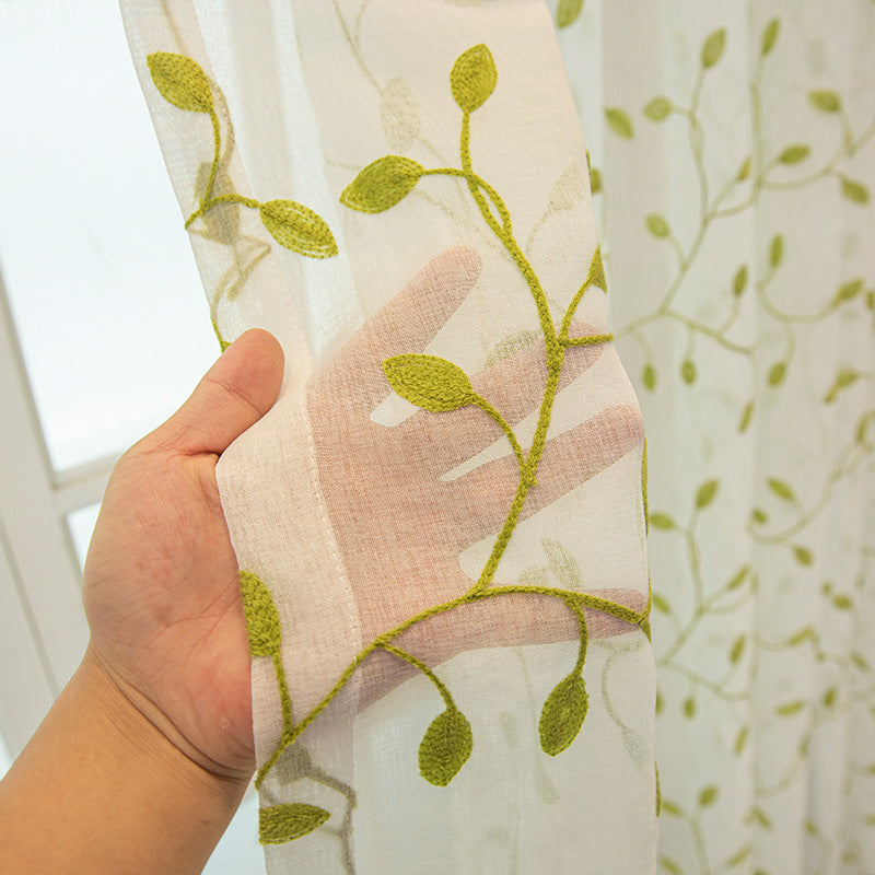 Embroidered Green Leaf Mesh Curtains