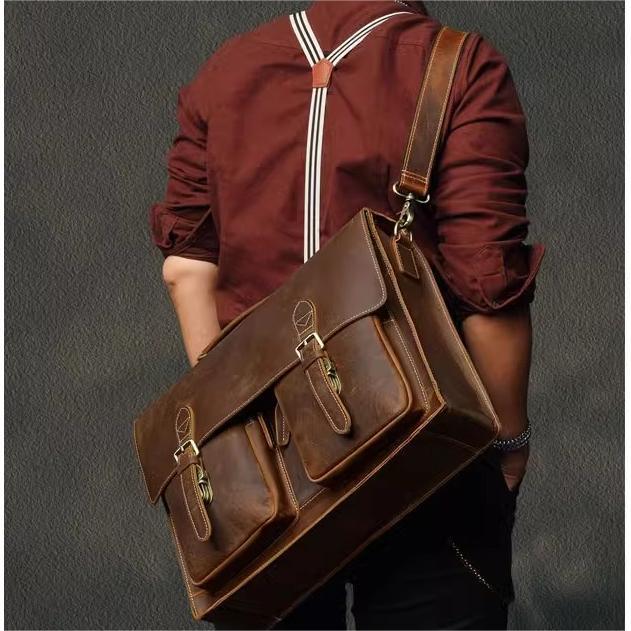 Top Cowhide Leather Computer Bag Crossbody Business Handbag