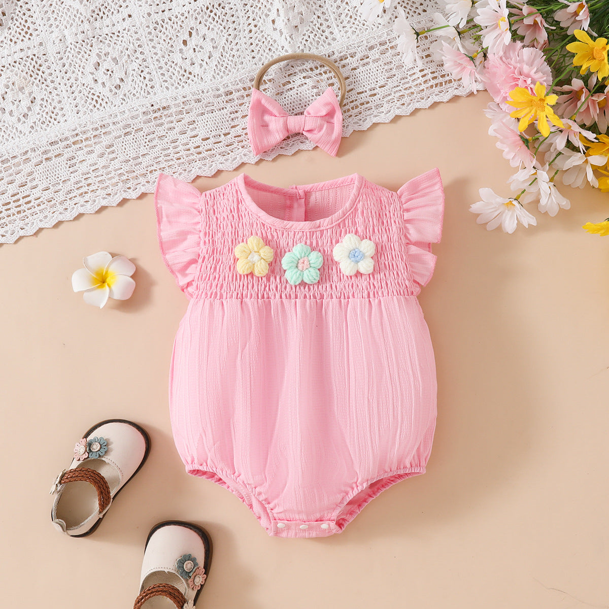 Western Style Thin Baby Girl Baby Bodysuit Small Flower Triangle Jumpsuit