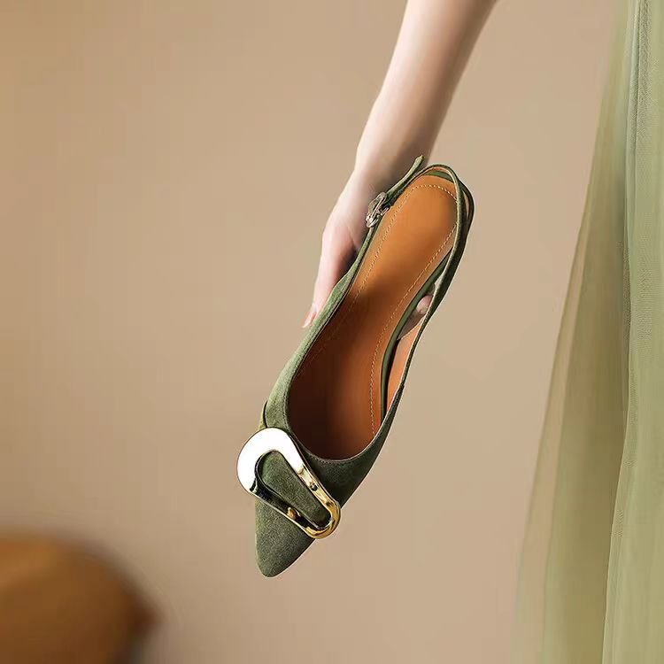 French Retro Metal Buckle Women's Flat-heeled Shoes