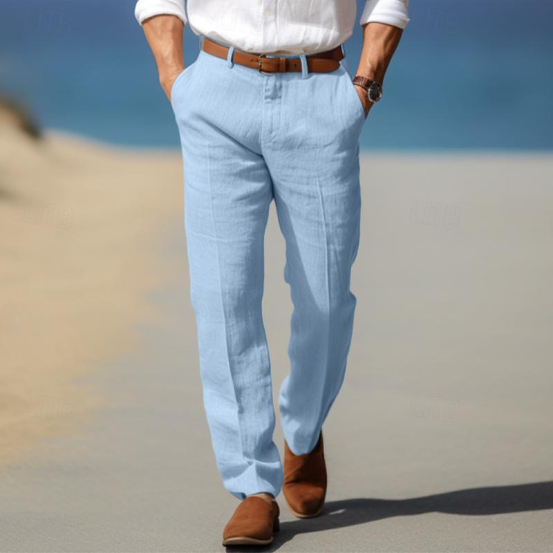 Men’s Linen Trousers – Thin Cotton Casual Solid Color Straight Pants