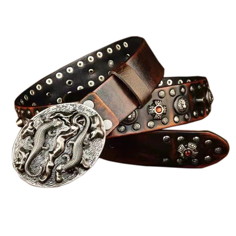 Men's Punk Leather Belt with Rivet Details