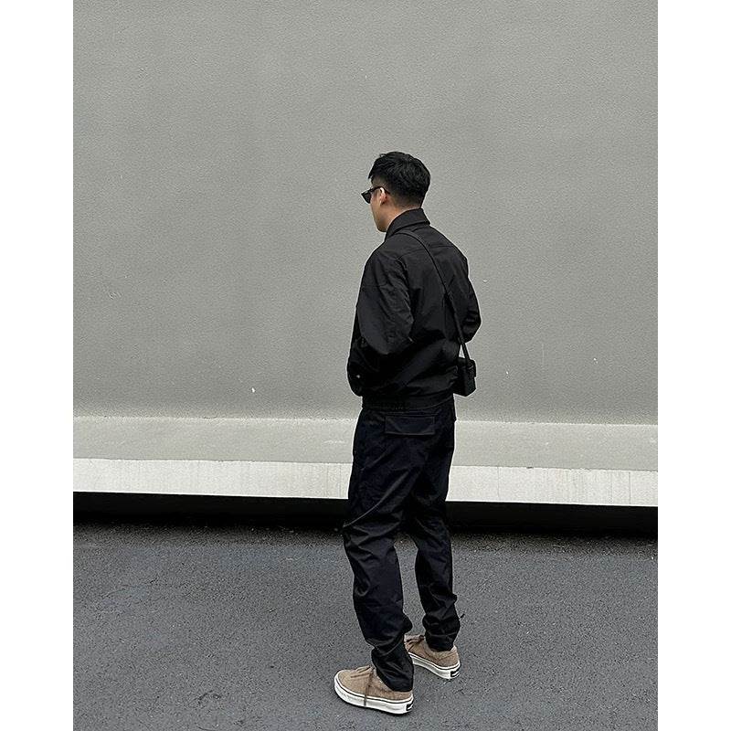 Unisex Wide Lapel Nylon Blend Jacket Korean Style Regular