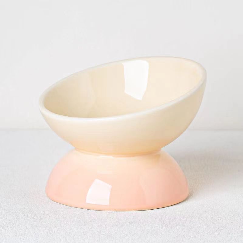 Cat Bowl Ceramic Oblique Mouth Protection Cervical Spine Large Capacity Large Diameter