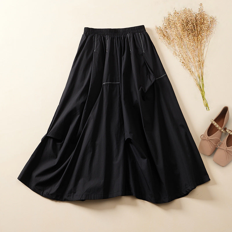 Women's Summer All-Cotton Loose Western Style Mid-Length Draping A-Line Skirt