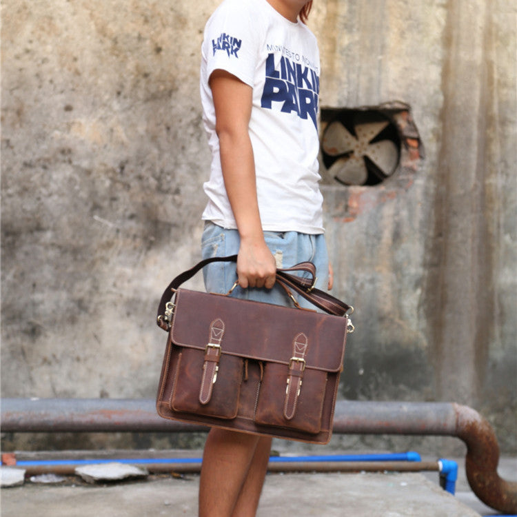 Crazy Horse Leather Handbag Shoulder Messenger Bag
