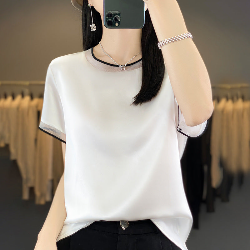 Satin Silk Short-sleeved T-shirt For Women